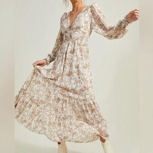 SunDress Forum Tan and Brown Ruffled Tiered with Bishop Sleeves